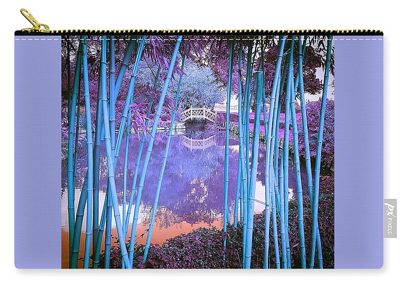 Ornatebridge Zip Pouch featuring the photograph Bamboo View In Electric Blue by Rowena Tutty
