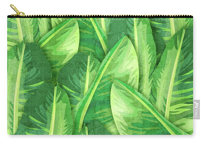 Banana Leaf Zip Pouch featuring the mixed media Banana Leaf 1 - Banana Leaf Pattern 1 - Tropical Leaf Print - Botanical Art - Green by Studio Grafiikka