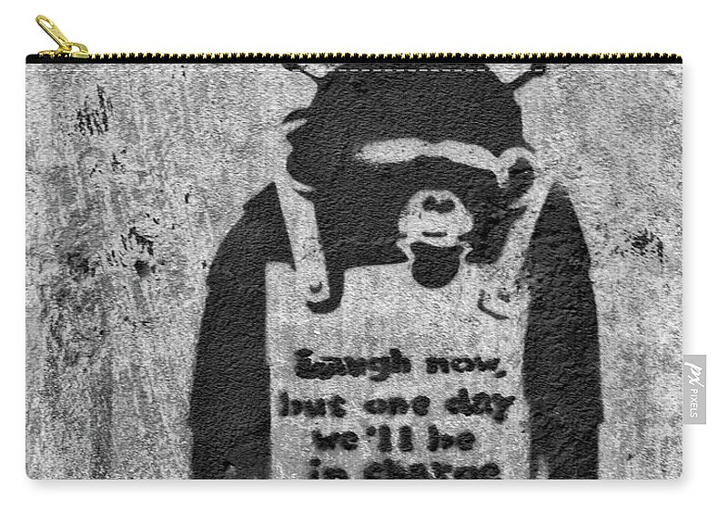 Banksy Zip Pouch featuring the photograph Banksy Chimp Laugh Now Graffiti by Gigi Ebert