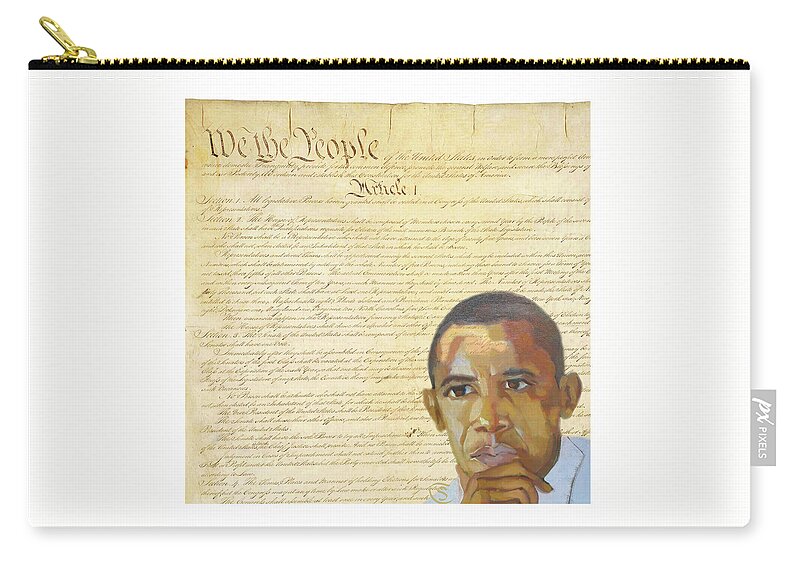 Barack Hussein Obama Zip Pouch featuring the digital art Barack Obama - Constitution by Suzanne Giuriati Cerny