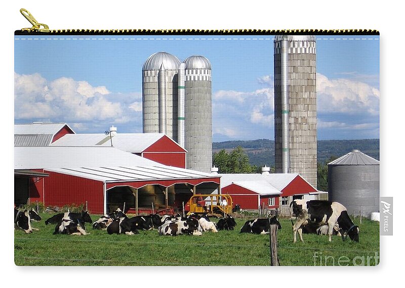 Barn Silos And Cows Finger Lakes New York Zip Pouch featuring the photograph Barn Silos and Cows Finger Lakes New York by Rose Santuci-Sofranko