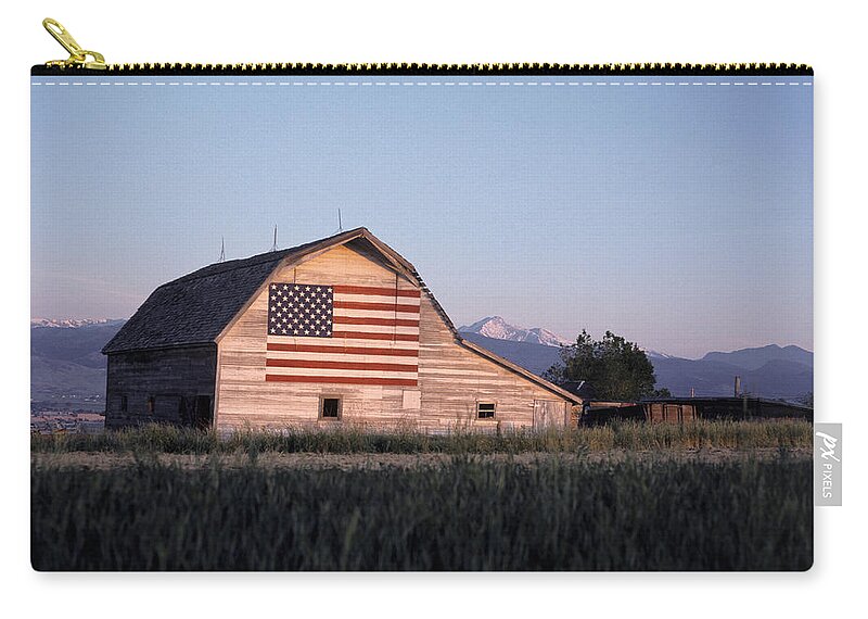 Built Structure Carry-all Pouch featuring the photograph Barn W Us Flag, Co by Chris Rogers