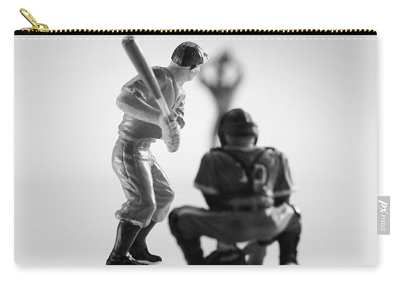 Action Zip Pouch featuring the drawing Baseball Pitcher, Batter and Catcher by CSA Images
