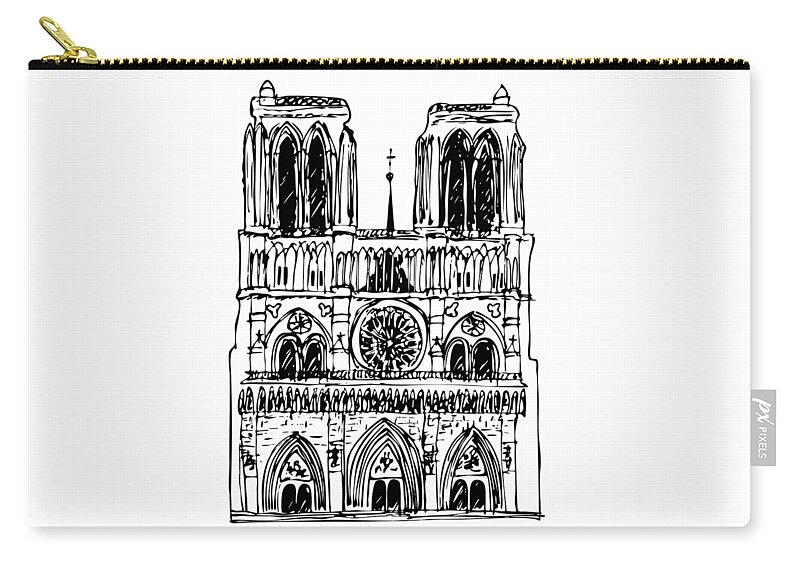 Notre Zip Pouch featuring the drawing Basilica Notre Dame by Michal Boubin