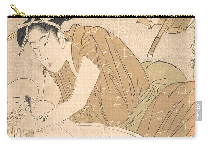 19th Century Art Zip Pouch featuring the relief Bathtime by Kitagawa Utamaro