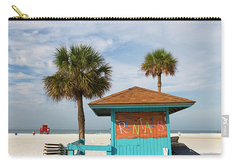 Built Structure Zip Pouch featuring the photograph Beach Chair Rental Shack by Thomas Winz