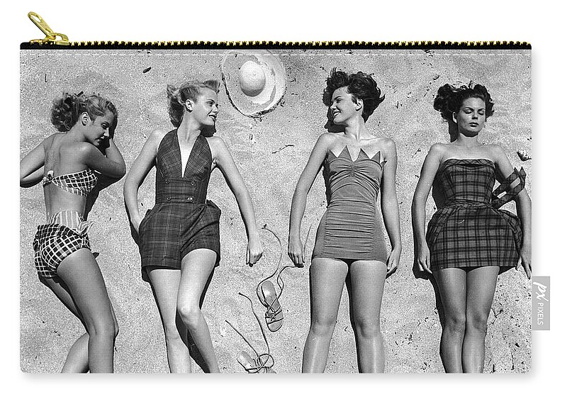 Bathing Suits Zip Pouch featuring the photograph Beach Fashions by Nina Leen
