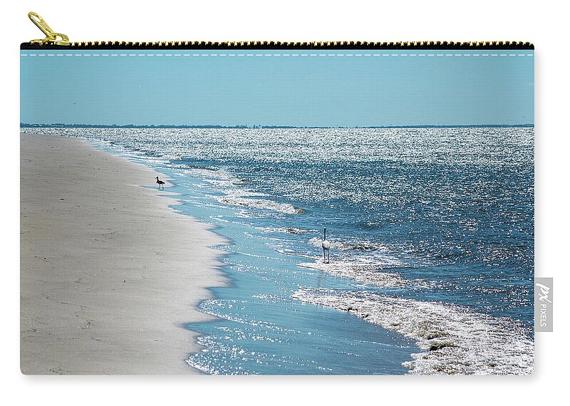 Egret Zip Pouch featuring the photograph Beach Strolling with the Birds by Mary Ann Artz
