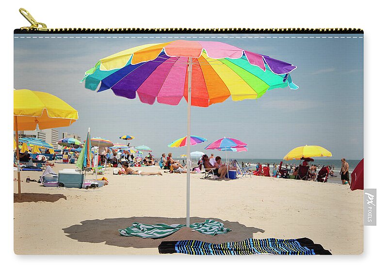 Shadow Zip Pouch featuring the photograph Beach Umberealla by Simon Willms