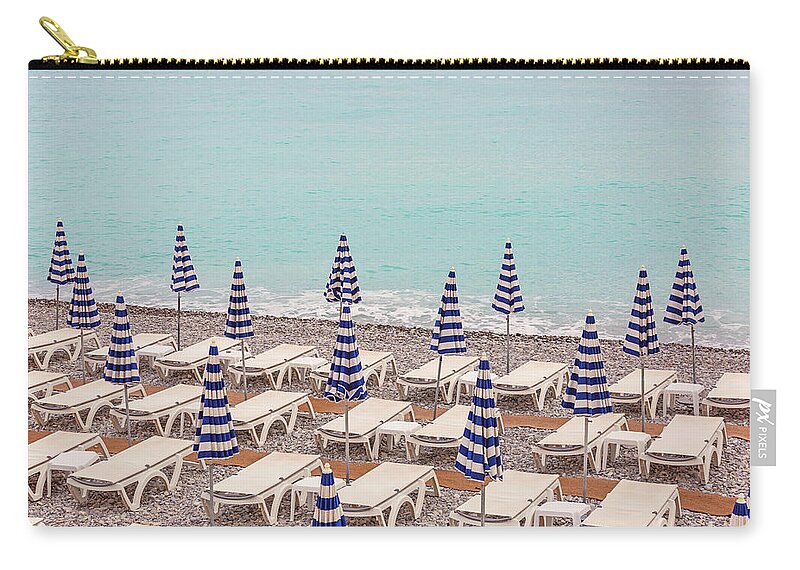 Beach Umbrellas In Nice Carry-all Pouch featuring the photograph Beach Umbrellas in Nice by Melanie Alexandra Price