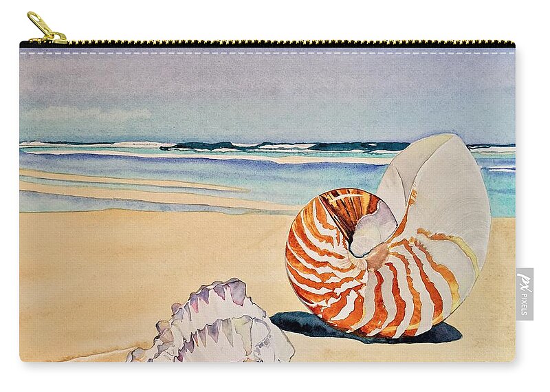 Shells Zip Pouch featuring the painting Beachcomber by Sonja Jones