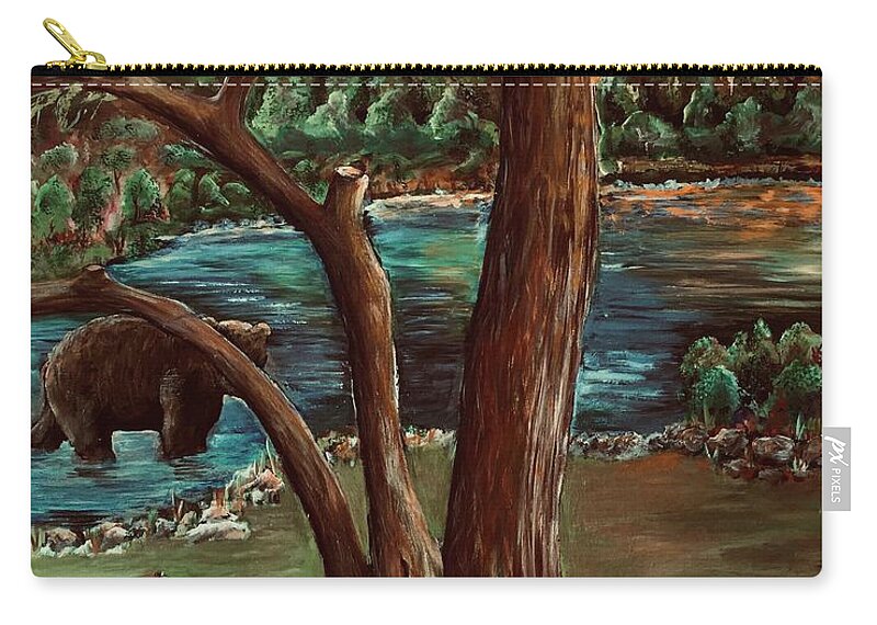 Painting Zip Pouch featuring the painting Bearly There by Maria Karlosak