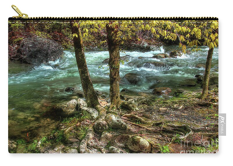 Smoky Mountain Zip Pouch featuring the photograph Beautiful Day Along The Stream by Mike Eingle