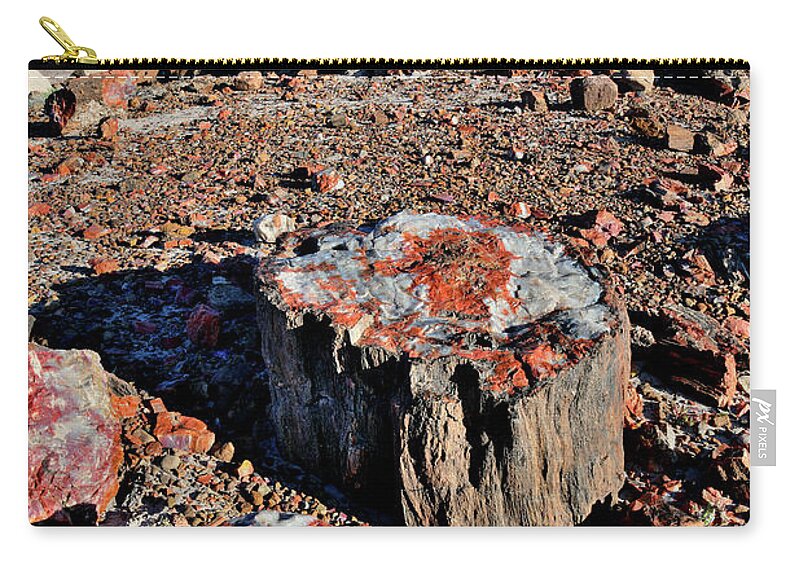 Petrified Forest National Park Zip Pouch featuring the photograph Beautiful Stumps of Petrified Wood in Jasper Forest by Ray Mathis