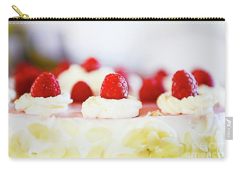 Raspberry Zip Pouch featuring the photograph Beautifully decorated Raspberry cream cake by Ulrich Wende