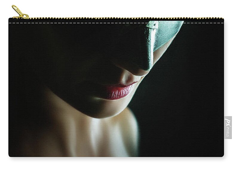 Art Carry-all Pouch featuring the photograph Beauty model woman wearing venetian masquerade carnival mask by Dimitar Hristov