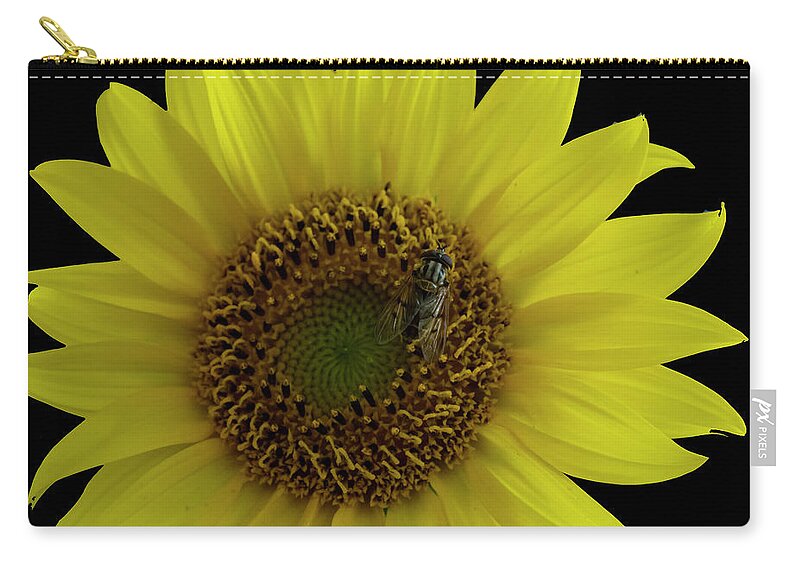 Sunflower Zip Pouch featuring the photograph Bee On Sunflower 4170 by Cathy Kovarik