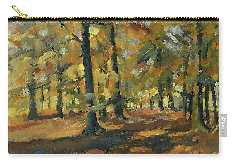 Forest Zip Pouch featuring the painting Beeches in Autumn by Nop Briex