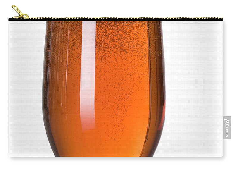White Background Zip Pouch featuring the photograph Beer Reflecting On Glass by Dieter Spears