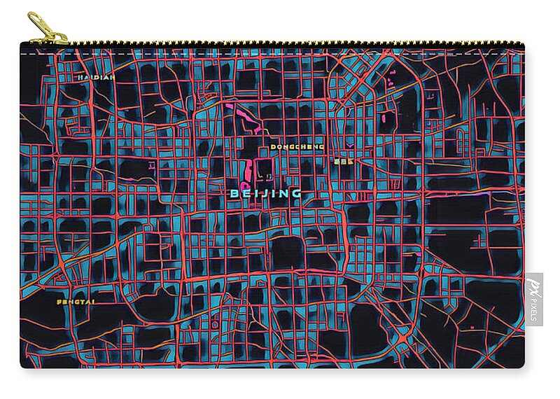 Beijing Zip Pouch featuring the photograph Beijing City Map by HELGE Art Gallery