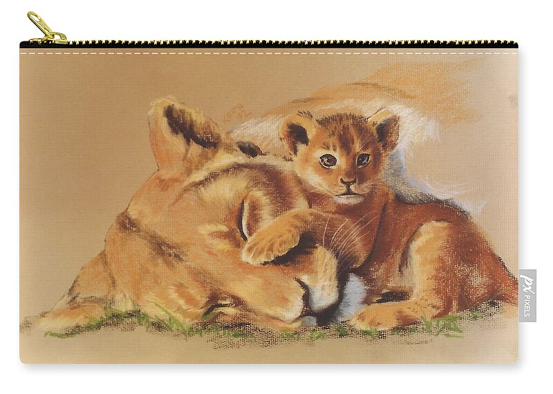 Lion Zip Pouch featuring the pastel Being Mom by Barbara Keith