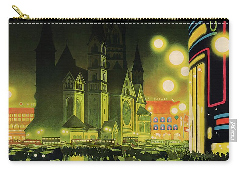 Vintage Zip Pouch featuring the drawing Berlin Germany Vintage Poster Restored by Vintage Treasure