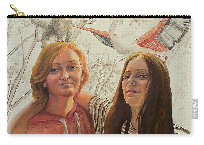 Portrait Zip Pouch featuring the painting Best friends sisters by Marco Busoni