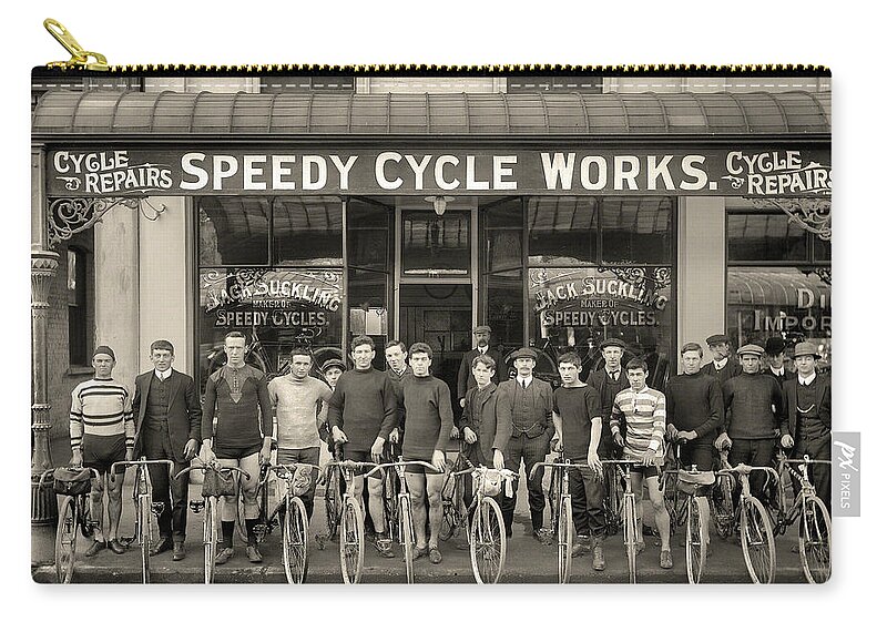 Antique Zip Pouch featuring the digital art Bicycle Shop by Gary Grayson