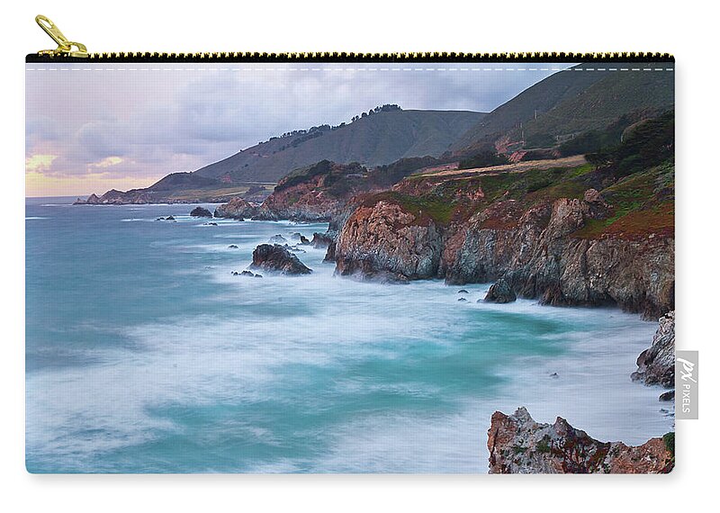 Scenics Zip Pouch featuring the photograph Big Surf Along Big Sur by Ivan Hor