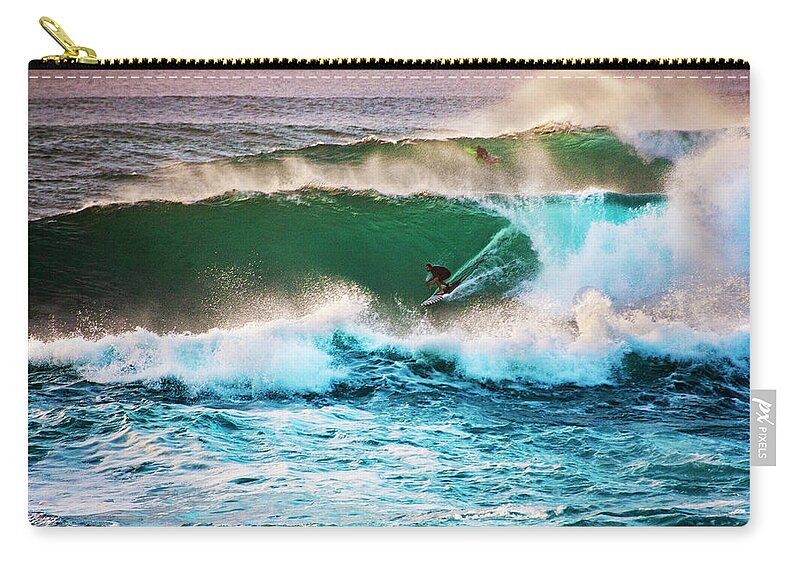 Surf Zip Pouch featuring the photograph Big Waves Rider by Anthony Jones