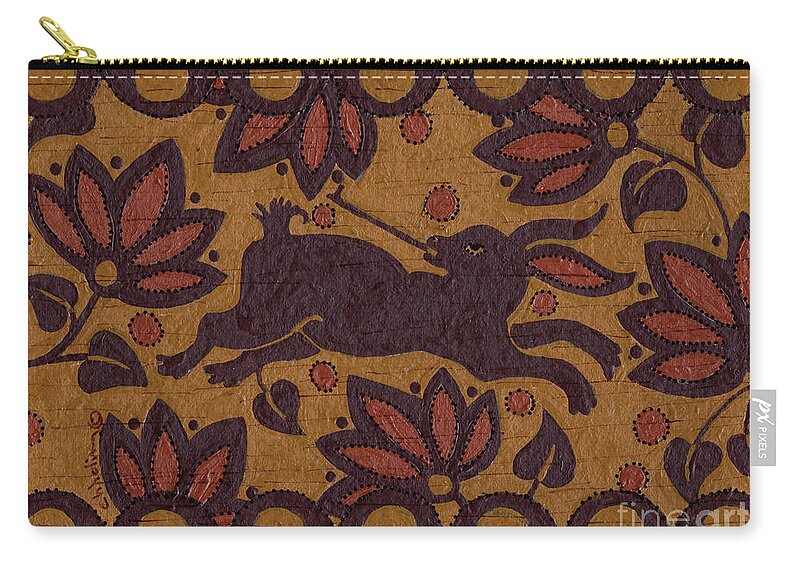 Native American Zip Pouch featuring the painting Birch Bark - Confident Rabbit by Chholing Taha