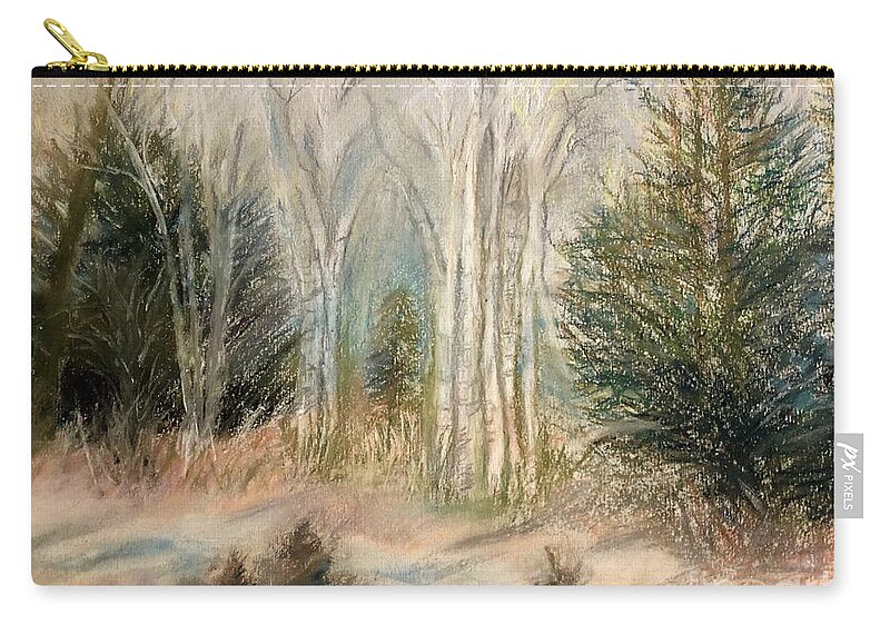 Birch Carry-all Pouch featuring the painting Foggy Birch by Deb Stroh-Larson