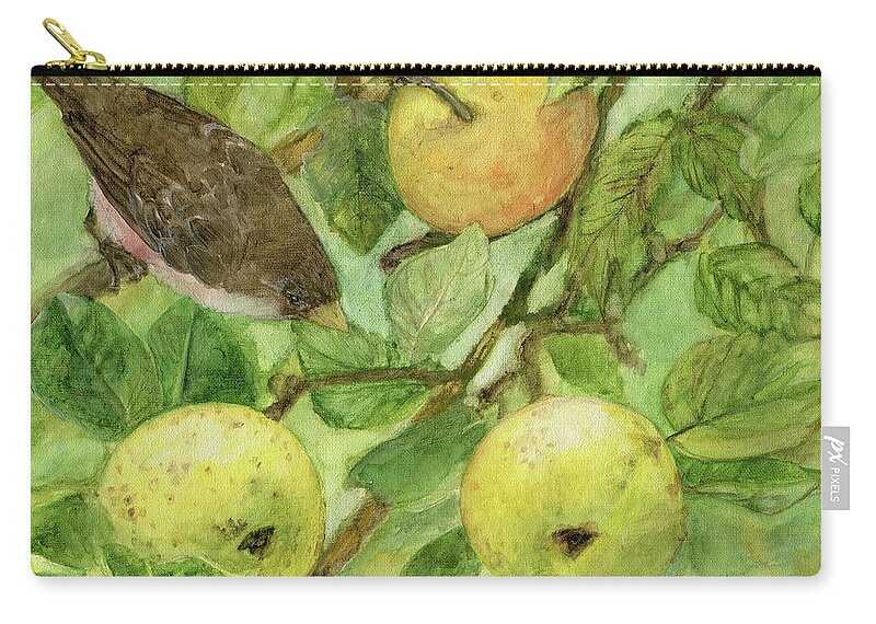 Bird Zip Pouch featuring the painting Bird and Golden Apples by Laurie Rohner