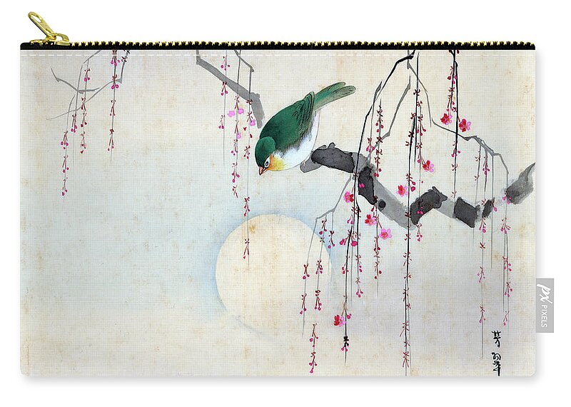 Hotei Zip Pouch featuring the painting Bird and Moon by Hotei