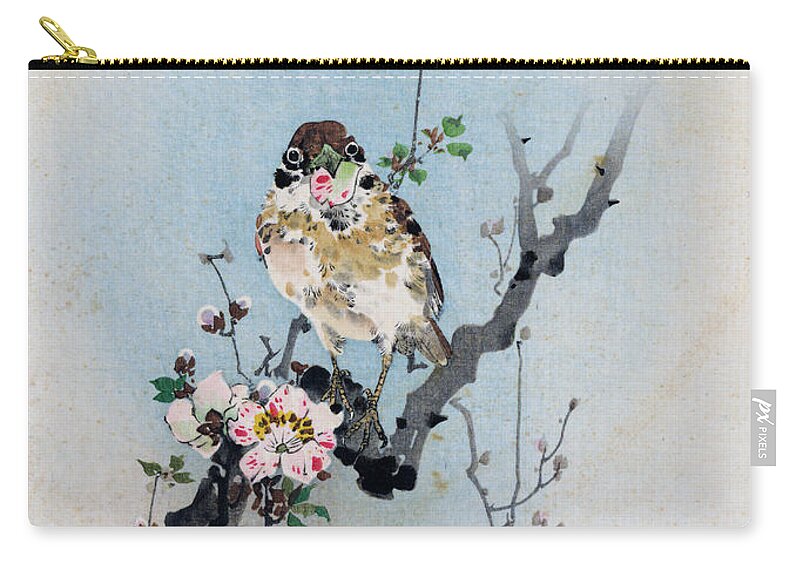 Rioko Zip Pouch featuring the painting Bird and Petal by Rioko
