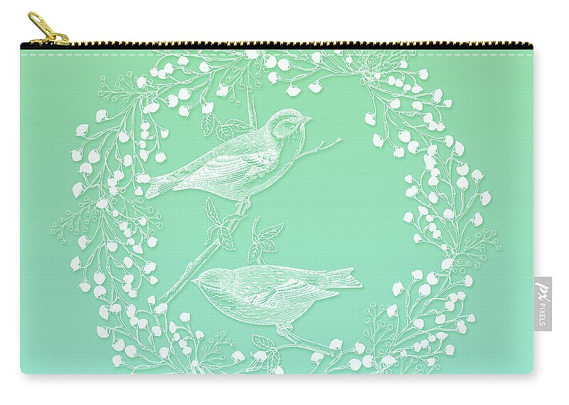 Birds Zip Pouch featuring the photograph Birds and Branches Ombre Mint Wreath by Sharon Mau