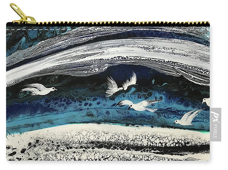 Birds Zip Pouch featuring the painting Birds of Paradise #5 by Sima Amid Wewetzer