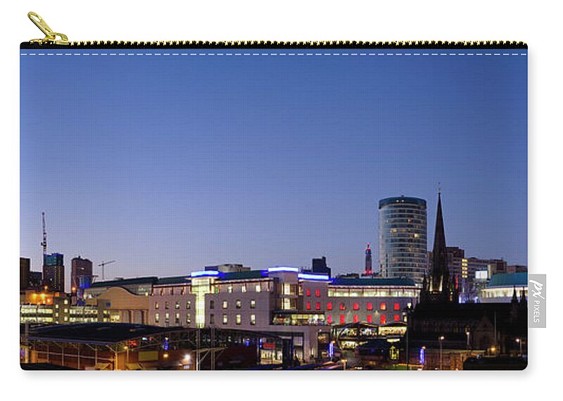 Panoramic Zip Pouch featuring the photograph Birmingham Skyline Night Panorama by Dynasoar