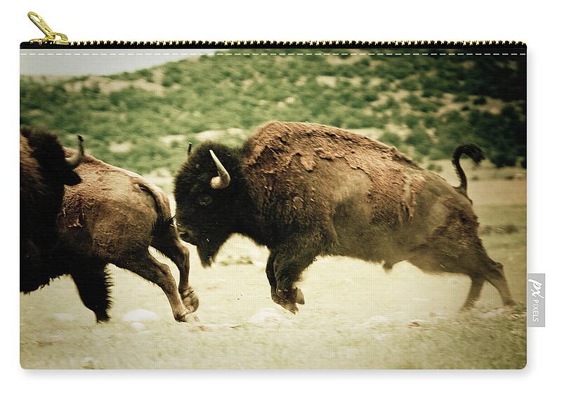 Horned Zip Pouch featuring the photograph Bison by Thorpeland Photography