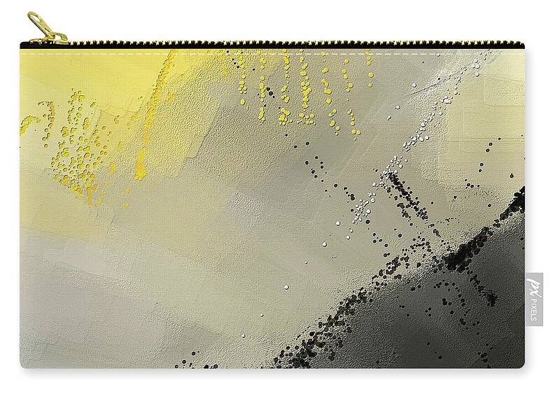 Yellow Zip Pouch featuring the painting Bit Of Sun - Yellow And Gray Modern Art by Lourry Legarde