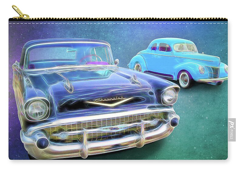 1957 Chevy Black Zip Pouch featuring the digital art Black and Blue by Rick Wicker