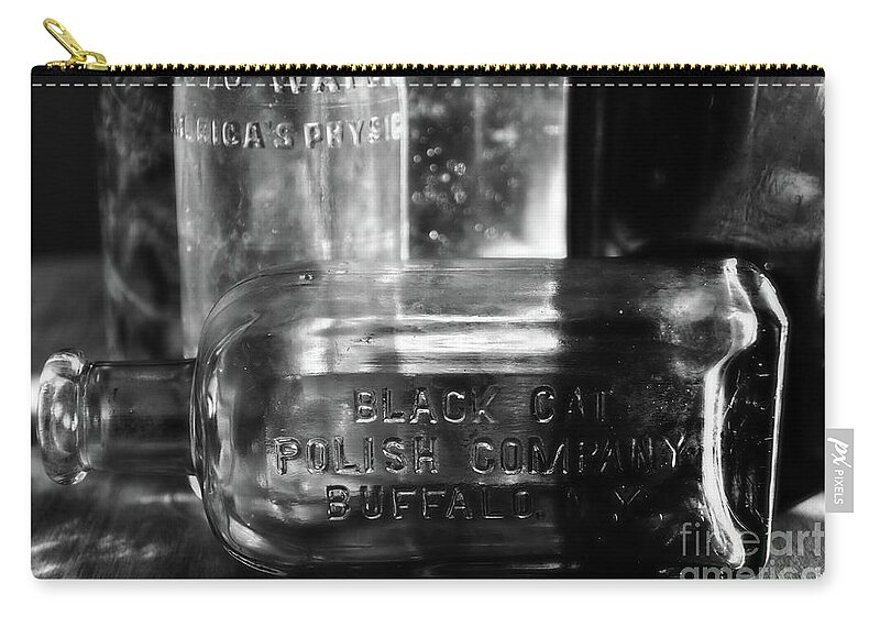 Bottles Zip Pouch featuring the photograph Black And White Bottles by Phil Perkins