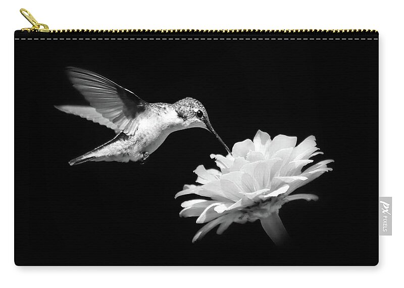 Hummingbird Carry-all Pouch featuring the photograph Black and White Hummingbird and Flower by Christina Rollo