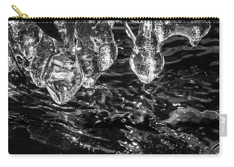 Abstract Zip Pouch featuring the photograph Ice Chandelier on the Blackstone by Linda Bonaccorsi