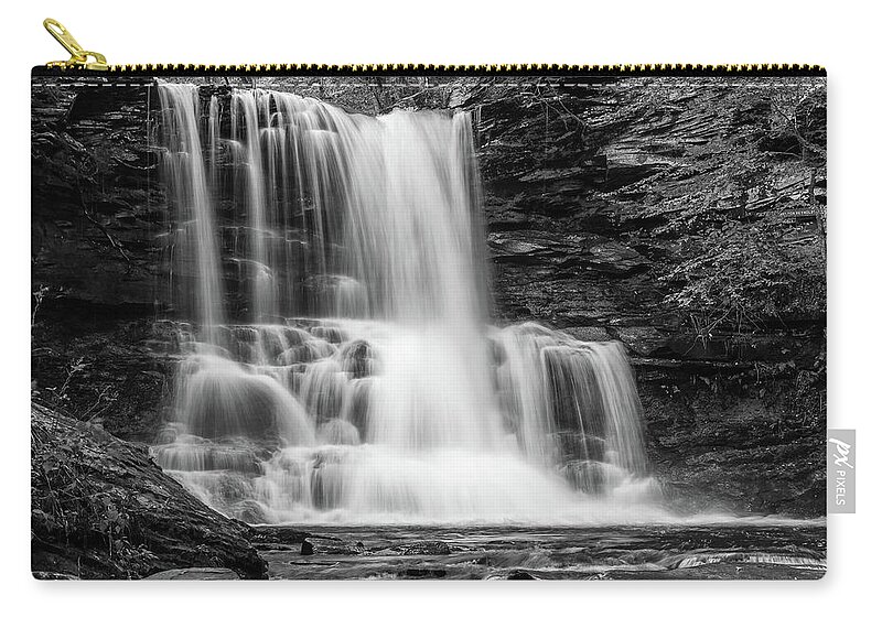 Nature Zip Pouch featuring the photograph Black and White Photo of Sheldon Reynolds Waterfalls by Louis Dallara