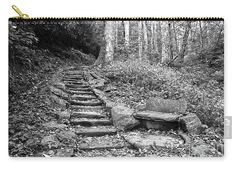 Black And White Zip Pouch featuring the photograph Black And White Stone Bench by Phil Perkins