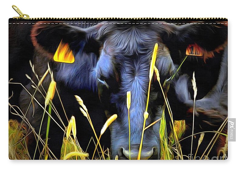 Bull Zip Pouch featuring the photograph Black Angus Cow by Janine Riley