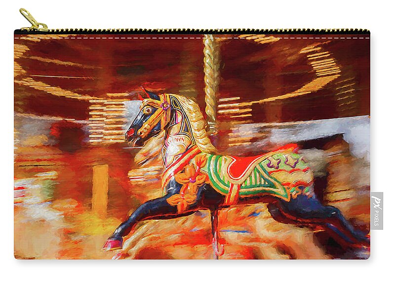 Amusement Carry-all Pouch featuring the digital art Black Carousel Horse Painting by Rick Deacon