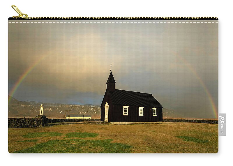 Landscape Zip Pouch featuring the photograph Black Church Rainbow by Scott Cunningham