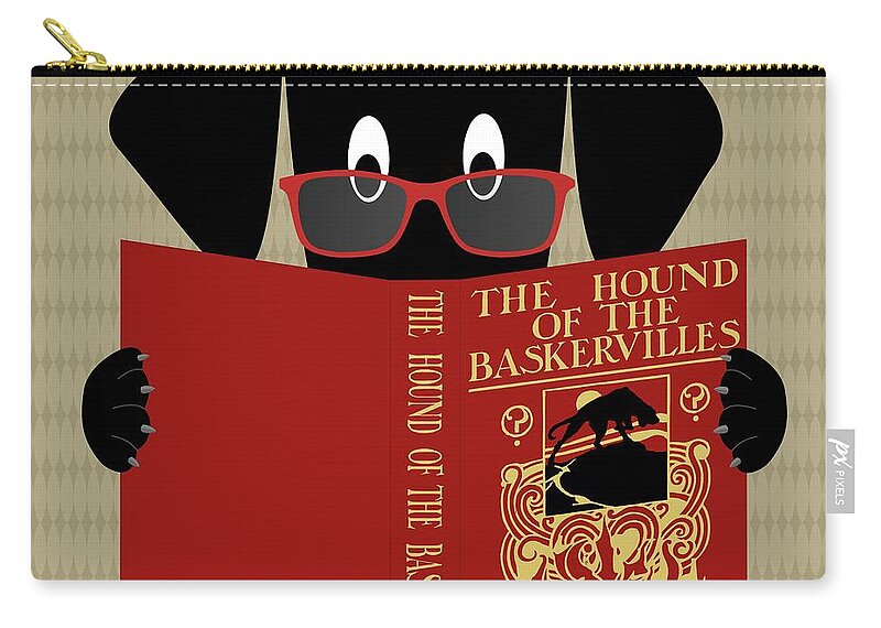Mid Century Modern Zip Pouch featuring the digital art Black Dog Reading by Donna Mibus